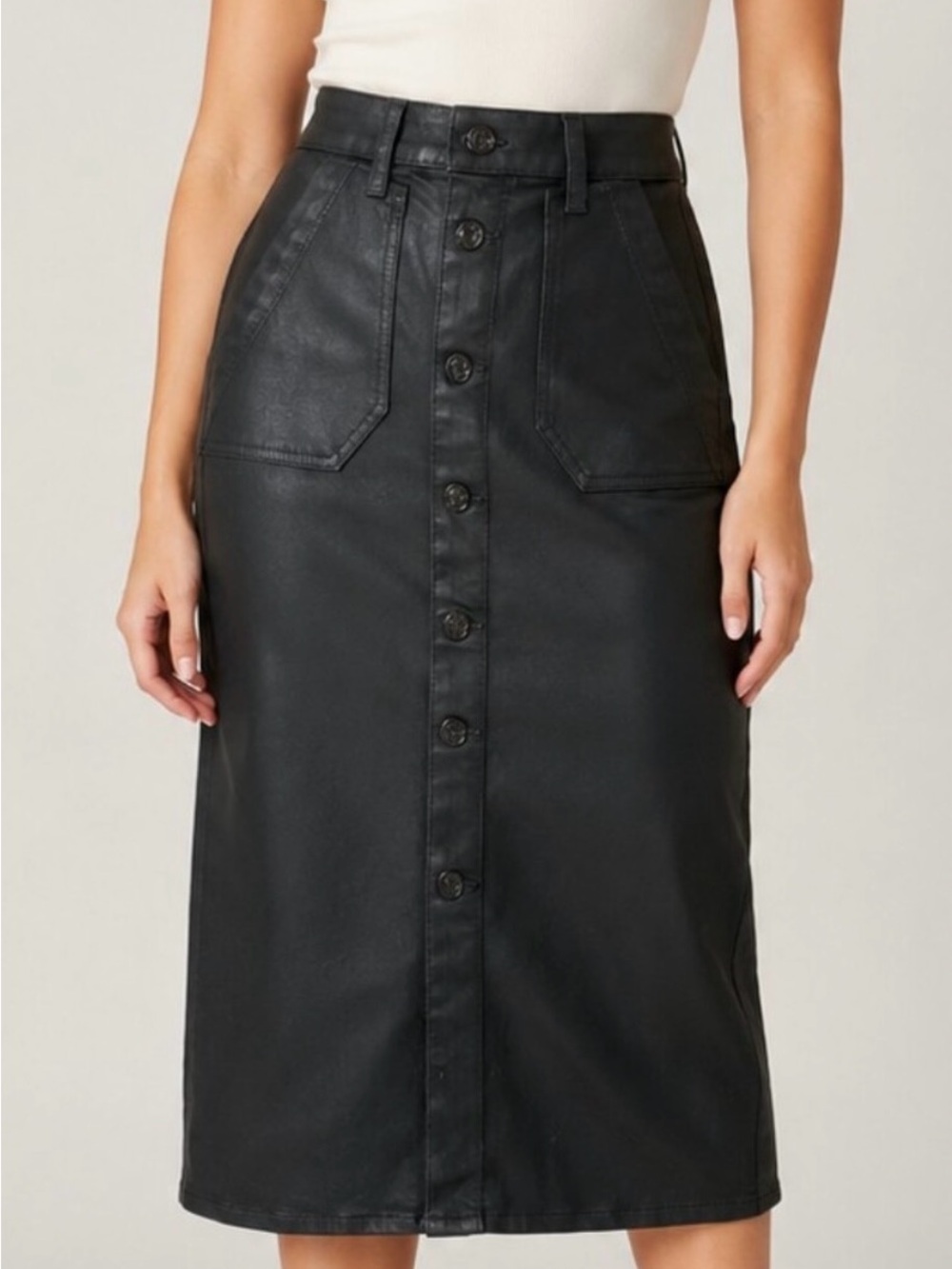 Paige black meadow coated utility midi skirt